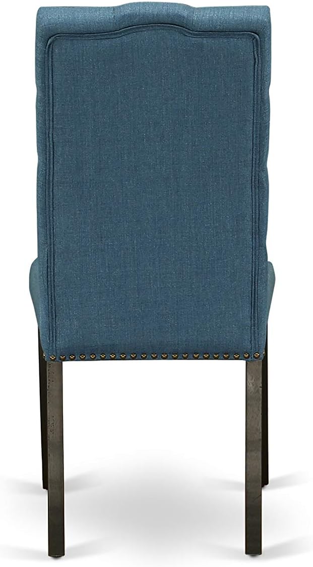 East West Furniture X627EL121-9 9 Piece Dining Room Table Set Includes a Rectangle Dining Table with X-Legs and 8 Blue Linen Fabric Upholstered Parson Chairs, 40x72 Inch, Multi-Color