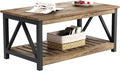 ChooChoo Farmhouse Coffee Table with 2-Tier Storage, 40-Inch Rectangular Wooden Center Table for Living Room, Rustic Oak & Black