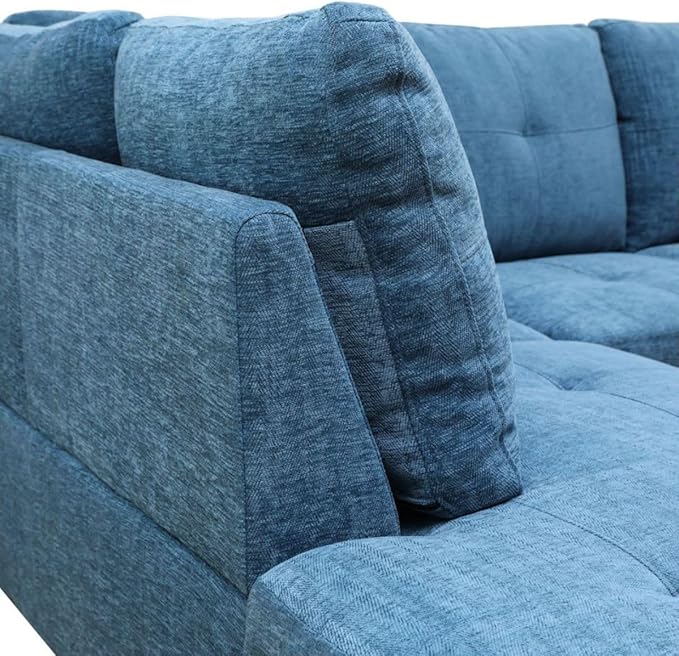 Blue L-Shaped 3-Piece Flannel Sofa with Storage Ottoman Set, Sectional Couch Sofa Set for Living Room, Office, Small Space