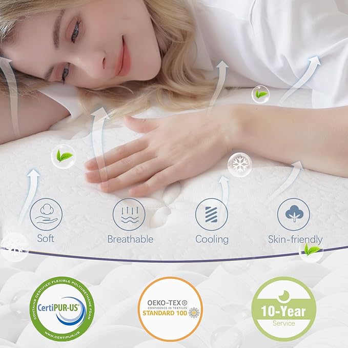 Queen Mattress, 14 Inch Queen Size Hybrid Mattress in a Box, Gel Memory Foam and Pocket Coils Innerpring Mattresses with Ergonomic Design, Cooler Sleep with Pressure Relief and Support, 60"*80"*14"
