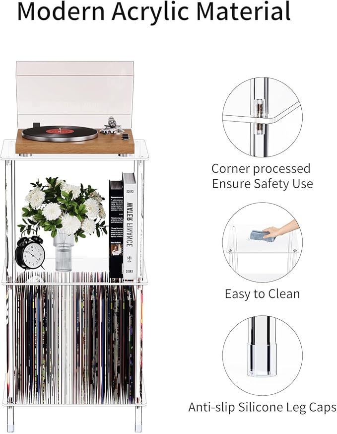 Clear Acrylic Side Table Set of 2, 15.7" L x 11.8" W x 30.7" H, 3-Tier End Table for Living Room, Small Modern Bedside Tables Nightstand for Bedroom, Home Decor Accent Table