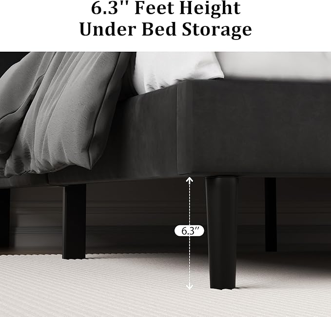 Queen Size Platform Bed Frame with Upholstered Velvet Button Tufted Headboard, Mattress Foundation with Wooden Slat Support, No Box Spring Needed, Easy Assembly, Noise Free, Black