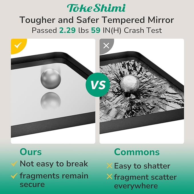 TokeShimi Black Bathroom Mirror,40x30 Large Bathroom Mirror Rectangle,Aluminum Vanity Mirror Bathroom Wall with Tempered Glass,Modern Matte Black Mirror Framed Seamless(Horizontal/Vertical)