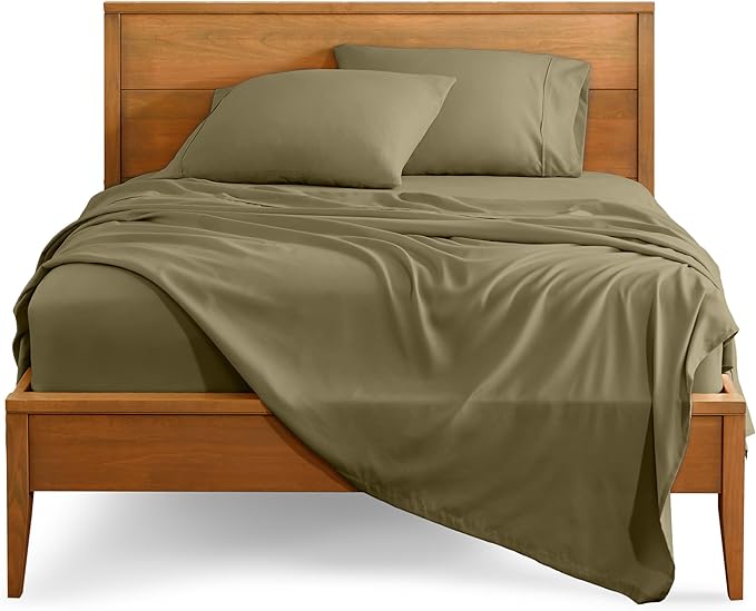 Bare Home Twin Sheet Set - 1800 Ultra-Soft Microfiber Twin Bed Sheets - Double Brushed - Deep Pockets - Easy Fit - Extra Soft - 3 Piece Set - Bedding Sheets & Pillowcases (Twin, Olive)