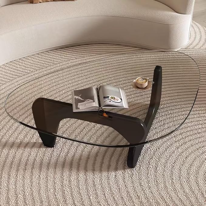 Modern Glass Coffee Table for Living Room, Mid Century Small Coffee Tables, Suitable for Bedroom Living Room Reception Office Tables（Black/Transparent，Medium）