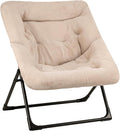 Comfy Saucer Chair for Adults, Soft Faux Fur Bedroom Chair, Accent Dorm Chairs, Flexible Living Room Reading Chairs, Oversized Folding Lounge Seat for Teens, X-Large, Light Khaki
