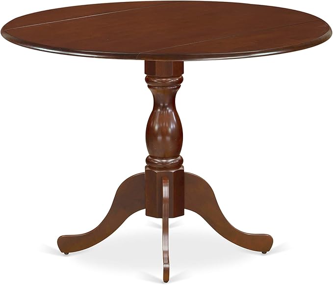 East West Furniture DMIP3-MAH-C 3 Piece Dining Set Contains a Round Dining Room Table with Dropleaf and 2 Linen Fabric Upholstered Chairs, 42x42 Inch, Mahogany