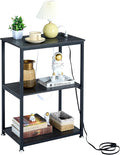VECELO Tall End Table with Charging Station, Side Table with USB Ports and Outlets, 30" Height Nightstand with 3-Tier Storage Shelf for Living Room Bedroom Office Hallway Study