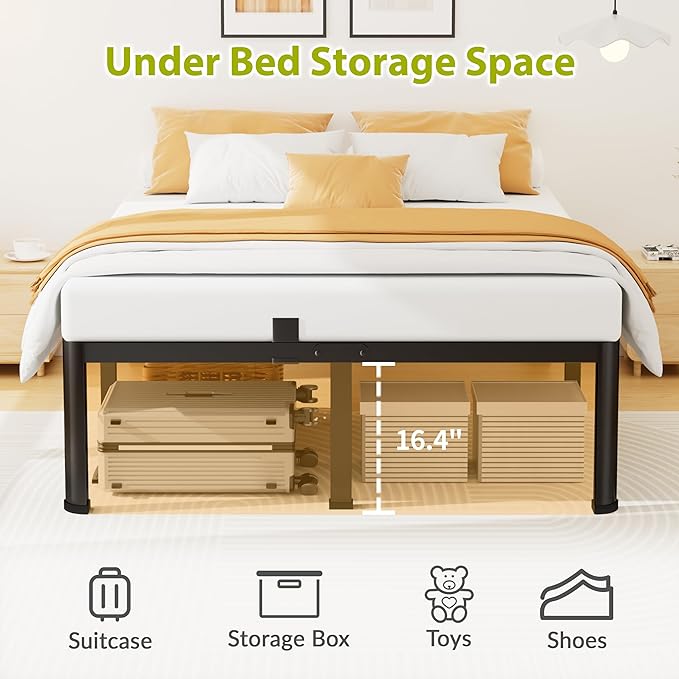 18 Inch Queen Size Metal Platform Bed Frame with Round Corners, Storage Space Under High Bed Frame-Heavy Duty Steel Slats Support, Noise Free - Easy Assembly - No Box Spring Needed