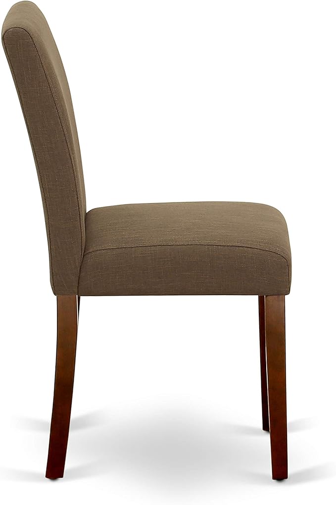 East West Furniture DMAB5-MAH-18 5 Piece Modern Dining Table Set Includes a Round Wooden Table with Dropleaf and 4 Coffee Linen Fabric Upholstered Chairs, 42x42 Inch, Mahogany