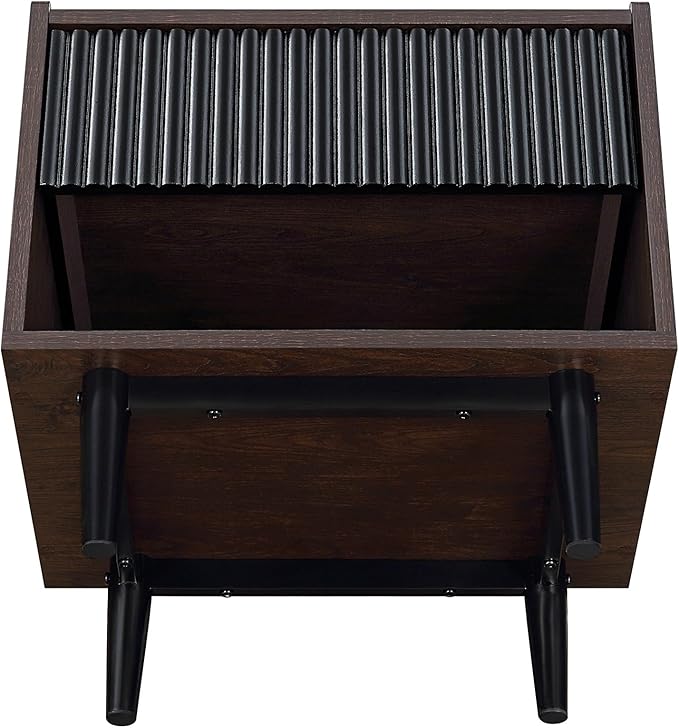 Manhattan Comfort Duane Modern Ribbed Nightstand Set of 2, Bedside Table with Full Extension Drawer and Open Shelf, Industrial Chic Living Room and Bedroom Furniture, Black