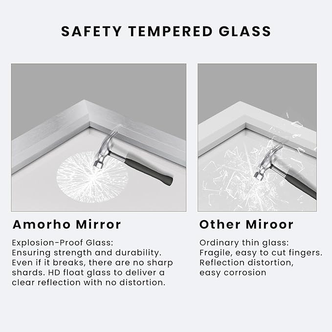 Amorho 48x32 Inch Bathroom Mirror Silver, Thick Metal Framed Wall Mirrors for Over Sink, Brushed Nickel Mirror Perfect for Bedroom, Living Room, Entryway, Rectangle (Horizontal/Vertical).