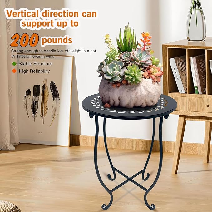 Metal Round Side Table, 2 Pack 14 Inch Bedside Table for Living Room, Weather Resistant Black Metal Outdoor Side Table for Patio Balcony Yard Porch Garden, Plant Stand for Indoor Outdoor Use