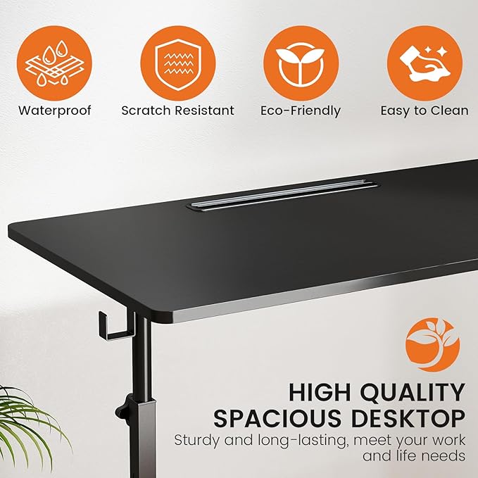Hadulcet Small Standing Desk Adjustable Height, Mobile Stand Up Desk with Wheels, Portable Walking Pad Table Stand, Rolling Laptop Cart for Standing or Sitting, Black
