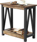 ChooChoo Farmhouse End Table, Narrow Side Table, Slim End Table with Storage Shelf for Small Spaces for Living Room, Bedroom Rustic Oak & Black