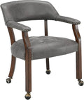 LEEMTORIG Large Dining Chairs with Casters and Arms, Rolling Dining Chairs with Wheels, Accent Wood Boss Caption's Chairs, 26" D x 25.2" W x 31.5" H, Cherry Legs & Dark Grey Fabric SY-1533-GY