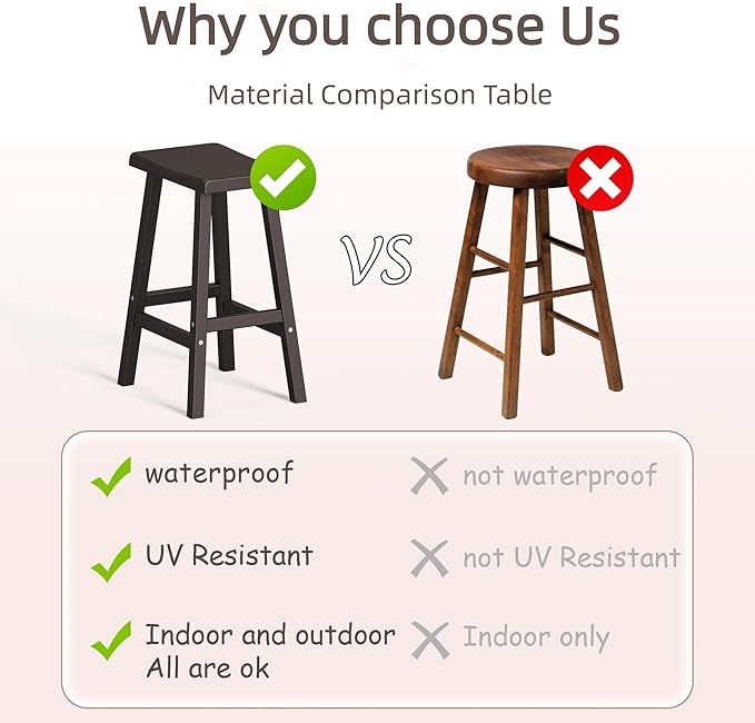 24" H Bar Stools Set of 2 - Classic Saddle Seat with Footrest, Resin Kitchen Counter Stool, Anti-Slip & Waterproof - Tall Barstools for Bar, Kitchen, Dining Room, Lounge - Black