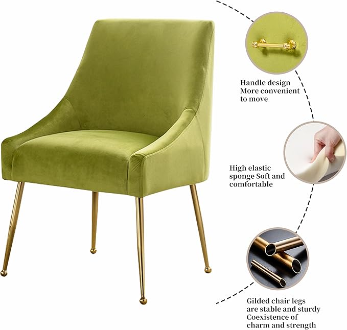 Modern Velvet Dining Chairs Set of 6, Contemporary Upholstered Furniture Collection with Polished Gold Metal Legs, Elegant Accent Chairs for Kitchen Living Room(Yellow Green)