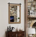 Farmhouse Wall Mirror, Rustic Wood Frame Bathroom Mirror Barn Door Inspired Decorative Vanity Dress Mirrors for Living Room Entryway, 24x36 INCH Brown