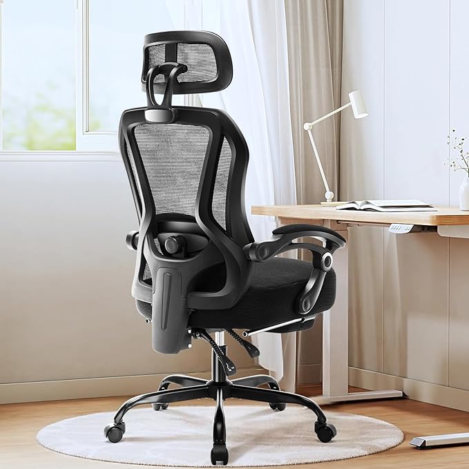 Ergonomic Office Chair with Footrest,Ultra Thick Reclining Office Desk Chair with Adjustable 2D Lumbar Support and Headrest,Spring Cushion,High Back Premium Mesh Computer Chair Office Chairs,Black