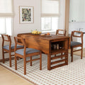 Drop Leaf Dining Table with Chairs Set of 4, 5-Piece Farmhouse Rectangular Dining Room Table with 4 Upholstered Solid Wood Chairs, Extendable Kitchen Tables for Small Place, Brown Rubber Wood