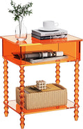 Acrylic Side Table, Clear 3-Tier End Table with Storage, Nightstand for Living Room, Bedroom, Office (Orange, 11.8 ×15.7 × 19.7)