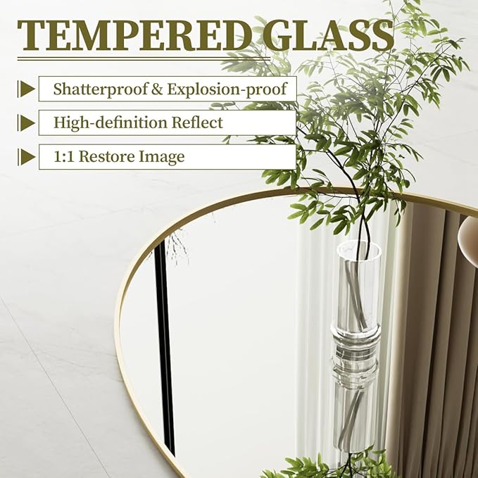 Koonmi Gold Oval Bathroom Mirror, 24"x36" Bathroom Vanity Mirror, Oval Mirror for Bedroom Living Room Entryway, Hangs Horizontal or Vertical
