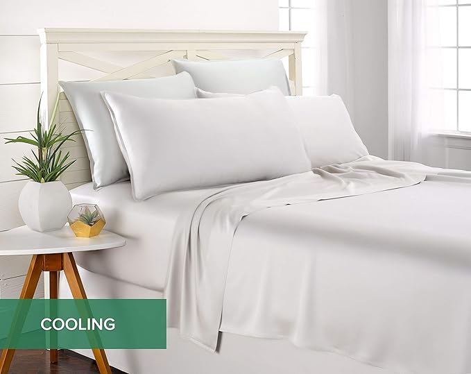 Full Sheets by Pure Bamboo, Genuine 100% Organic Viscose Derived from Bamboo Bed Sheet Set, Luxuriously Soft & Cooling, Double Stitching, Lifetime Quality Promise (Full, White)