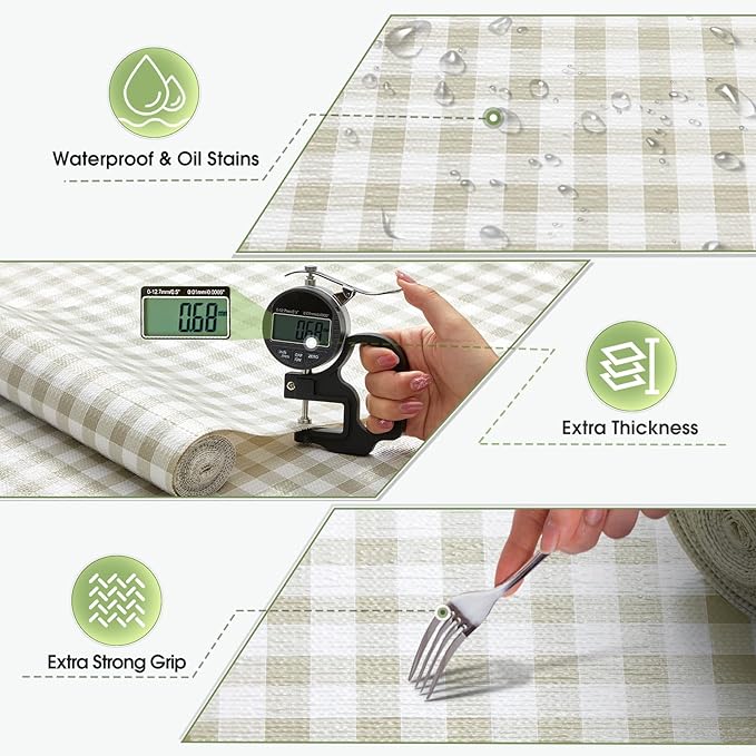 Beautysaid Shelf and Drawer Liner for Kitchen Cabinet, Non Adhesive Non Slip Shelf Paper Waterproof Washable Thickened for Dresser Pantry Shelve Bathroom Protector Liner(Checkered,23.6 in x 10 FT)