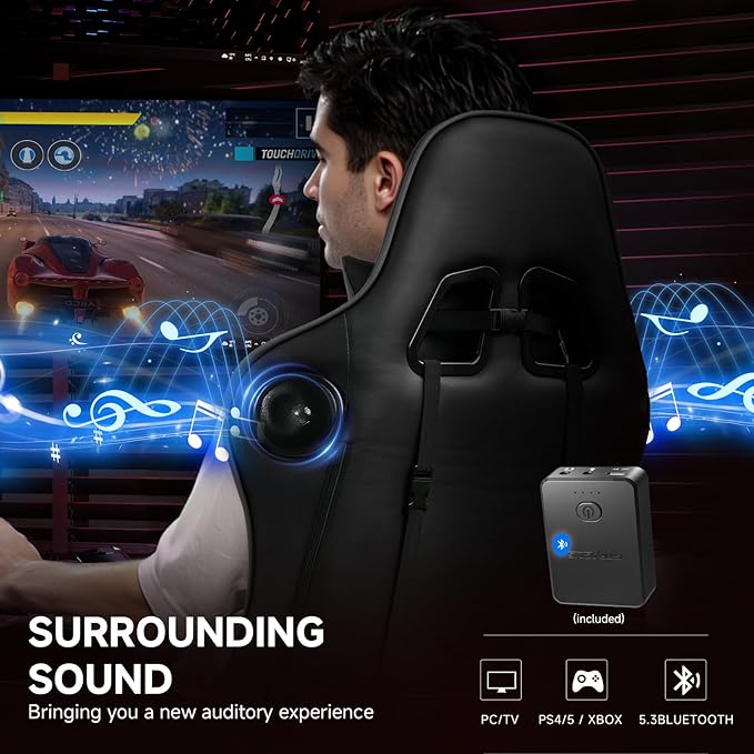 GTPLAYER Gaming Chair with Bluetooth Speakers and Footrest, Ergonomic Gamer Chair with Reclining Backrest, 3D Armrests, Adjustable Seat Height, Computer Desk Chair for Adults (Camouflage)