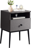 VECELO Modern Wood Night Stand,Square End Table Side Table with Drawer and Storage Space Gray Bedside Table for Bedroom Living Room Office