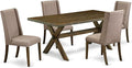 East West Furniture X777FL716-5 5 Piece Dining Set Includes a Rectangle Dining Room Table with X-Legs and 4 Dark Khaki Linen Fabric Upholstered Parson Chairs, 40x72 Inch, Multi-Color