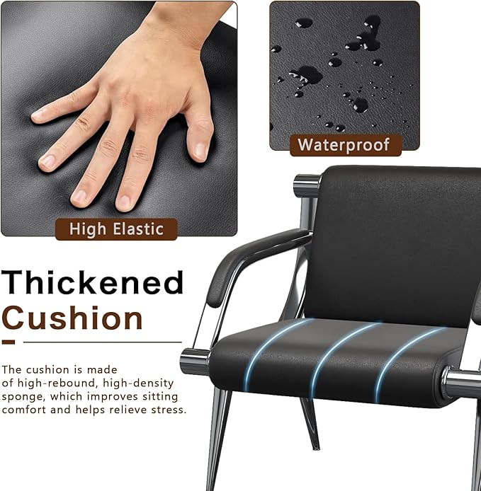 wonline 4 Seat Waiting Room Chair with Armrest PU Leather Office Furniture, Office Guest Seating Lobby Conference Reception Chairs for Airport Clinic Hospital Bank Salon Barber(Black)