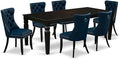 East West Furniture LGDA7-BLK-29 7 Piece Dining Set Consists of a Rectangle Kitchen Table with Butterfly Leaf and 6 Polyester Fabric Upholstered Chairs, 42x84 Inch, Black