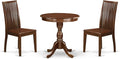 East West Furniture ESIP3-MAH-W 3 Piece Dining Table Set for Small Spaces Contains a Round Dining Room Table with Pedestal and 2 Wood Seat Chairs, 30x30 Inch, Mahogany