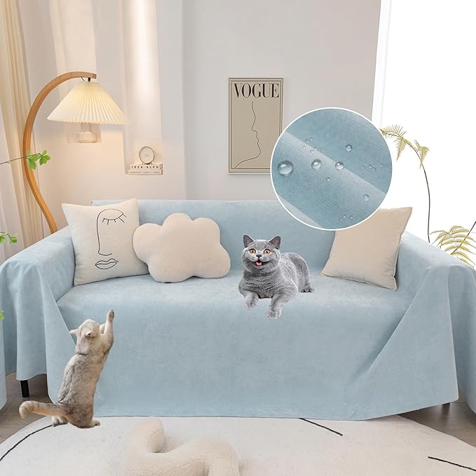 STACYPIK Waterproof Pet-Friendly Couch Cover, Non-Slip Light Blue Sofa Cover for 2 Cushion Couch, Anti Scratch Sofa Cover for Dog, Washable Furniture Protector for Living Room, Loveseat Cover-71X118IN