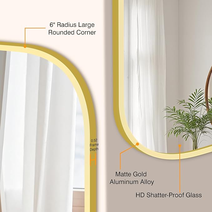 Bathroom Mirrors for Over Sink, 24x36 Gold Vanity Mirror for Bathroom Sink, HD Shatterproof Squircle Wall Mirror for Bathroom Washroom Lavatory Restroom Metal Frame