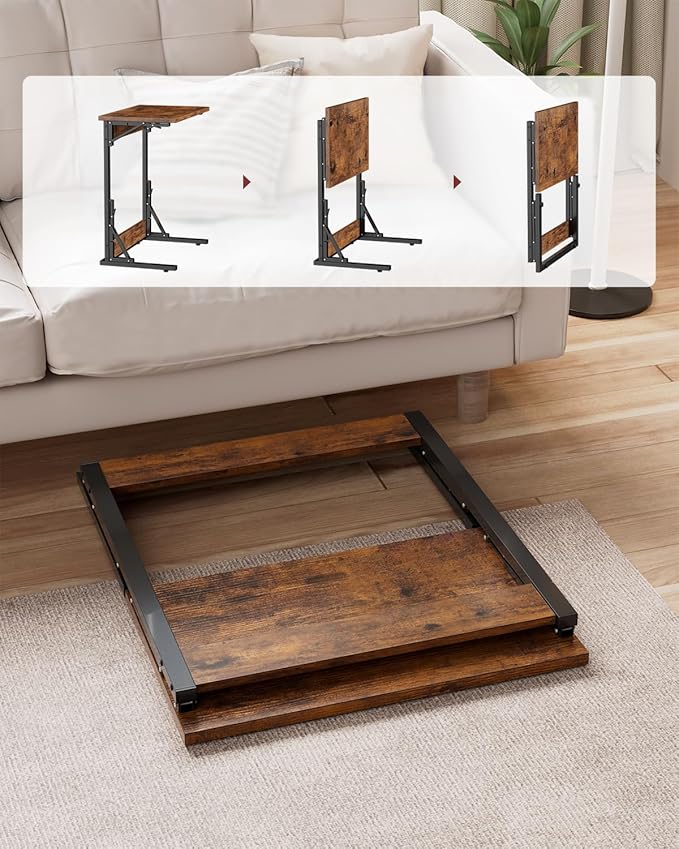 Tatub Folding TV Tray Table Set of 4, 24" Wide C-Shaped End Table for Couches, Small Sofa-Side Laptop Desk with Metal Frame for Living Room, Bedroom, Rustic-Brown