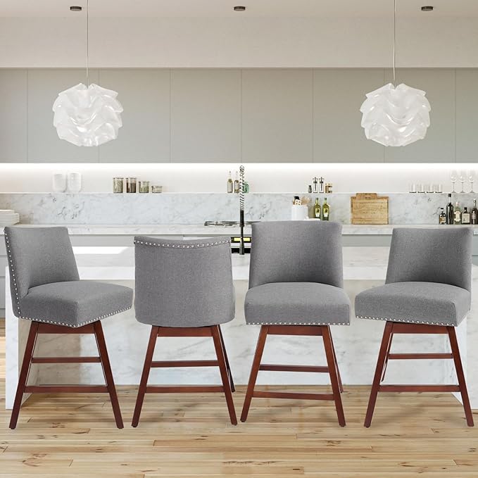 Counter Height Barstools Set of 2,360° Swivel Bar Stools with Back,26 inch Modern Counter barstools,Upholstered Bar Tall Stools for Kitchen Counter,Kitchen Island,Bar, Home (Dark Gray, SET OF 2)