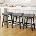 Counter Height Bar Stools Set of 3, 24 Inch Barstools for Kitchen Counter, Kitchen Stools with Bonded Leather Saddle Seats & Heavy Duty Metal Legs, Easy Assembly, Gray/Black