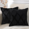 decorUhome Throw Pillow Covers 16x16 Inch Set of 2, Soft Plush Faux Fur Wool Black Couch Pillow Covers, Decorative Neutral Pillow Cases for Bed Sofa Living Room Home Decor