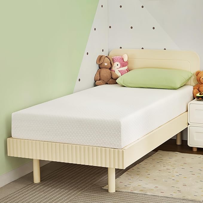 6 Inch Twin Mattress for Kids, Memory Foam Mattress with Cooling Green Tea Gel, Relieve Pressure with Medium Firm Support, CertiPUR-US Certified, 75''L x 38''W, White