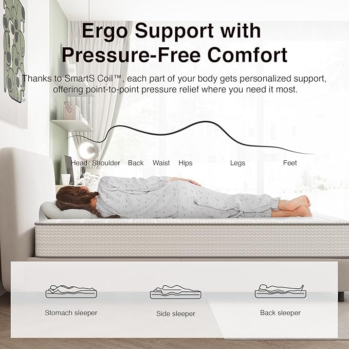 Novilla Queen Mattress, 8 Inch Queen Size Mattresses in a Box with Smarts™ Coil for Pressure Relief, Medium Firm Foam and Spring Hybrid Colchones with CertiPUR-US Certified for Kids