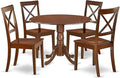 East West Furniture DLBO5-MAH-W 5 Piece Dining Room Table Set Includes a Round Dining Table with Dropleaf and 4 Wood Seat Chairs, 42x42 Inch, Mahogany