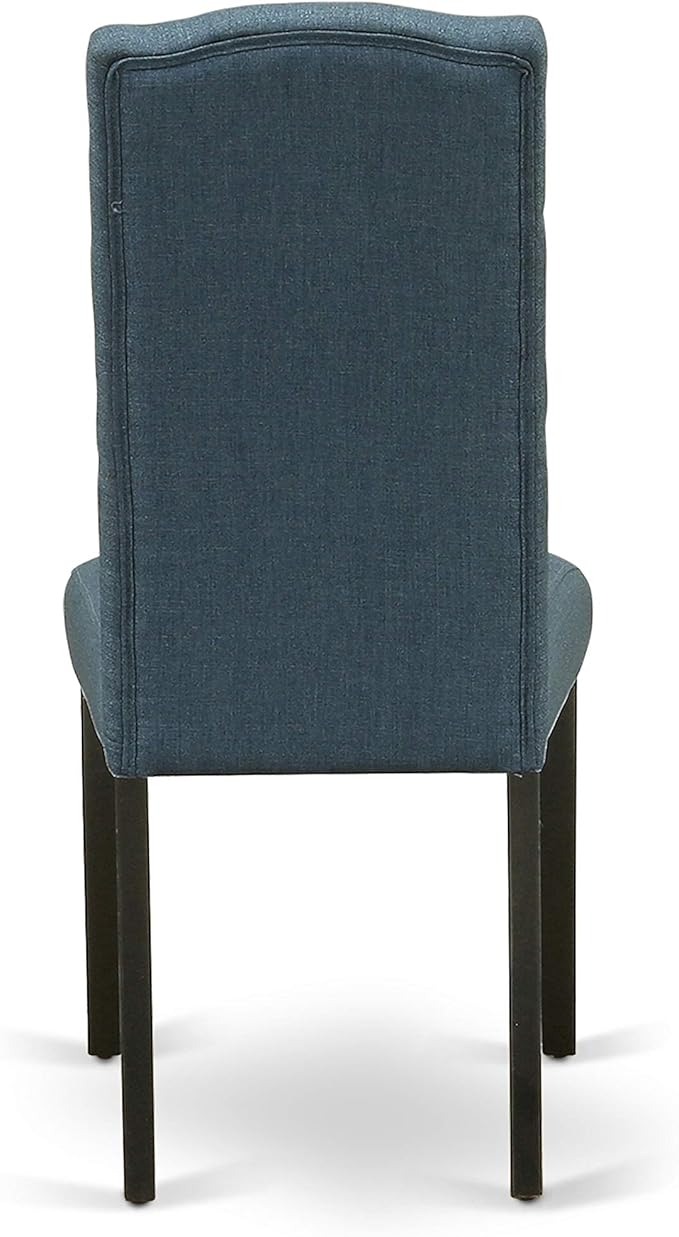East West Furniture ESCE3-BCH-21 3 Piece Dining Room Table Set Contains a Round Kitchen Table with Pedestal and 2 Mineral Blue Linen Fabric Parson Dining Chairs, 30x30 Inch, Black & Cherry