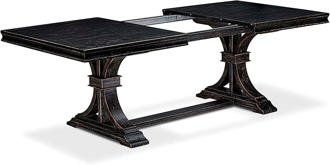 LESI9-SBB-21-9-Piece Dining Room Set Consists of a Modern Table and 8 Blue Linen Fabric Dining Room Chairs with Button Tufted Back - Sand Blasting Black Finish