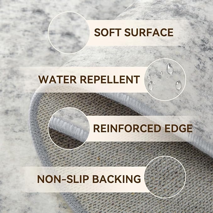 Washable Area Rugs 3'x5' Non-Slip Modern Abstract Soft for Living Room Entryway Bedroom Nursery, Print Pattern, Gray White Grey