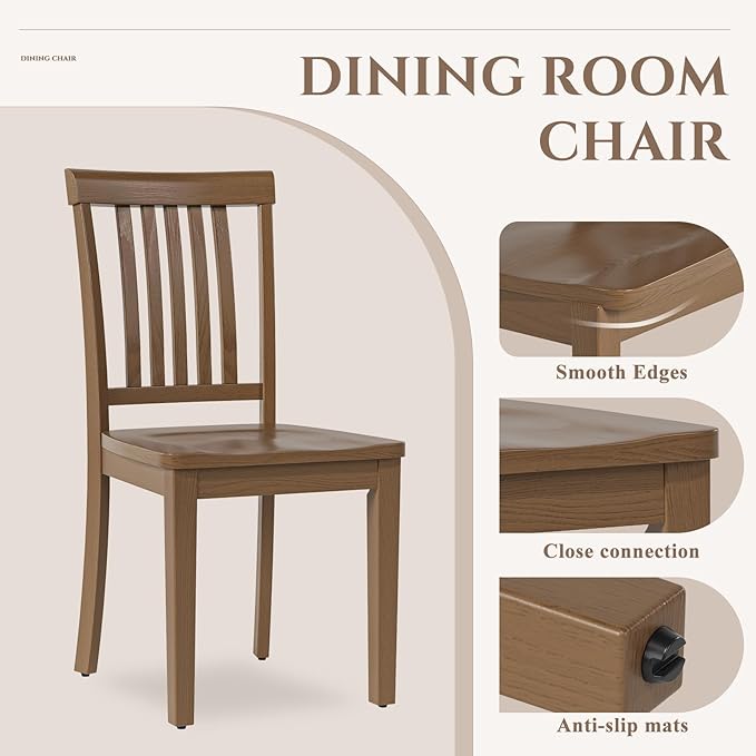 COLAMY Wooden Dining Chairs Set of 2, Solid Rubberwood Kitchen & Dining Room Chairs, Farmhouse Rustic Side Chairs for Dining Table, Anti-Slip Protection, Classic Windsor Style Seating, Oak Light Brown