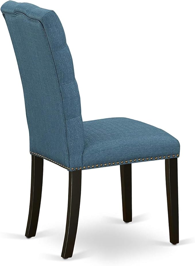 East West Furniture X627EL121-7 7 Piece Dining Room Table Set Consist of a Rectangle Kitchen Table with X-Legs and 6 Blue Linen Fabric Parson Dining Chairs, 40x72 Inch, Multi-Color
