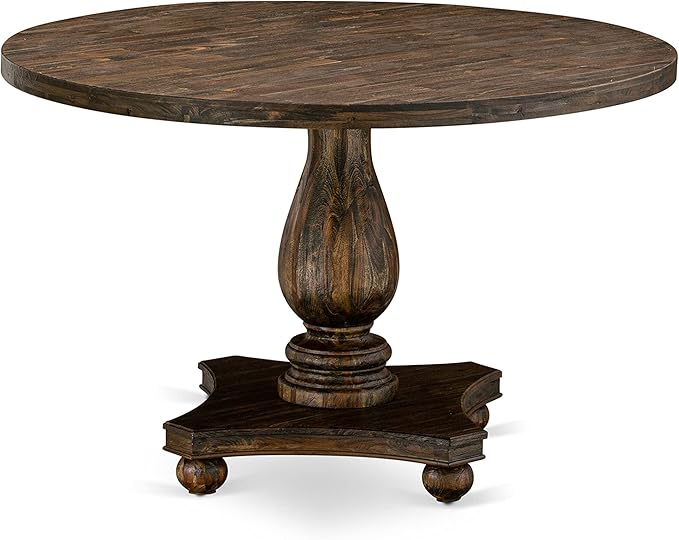 East West Furniture I2MZ5-748 5 Piece Kitchen Table Set for 4 Includes a Round Dining Room Table with Pedestal and 4 Coffee Linen Fabric Parsons Dining Chairs, 48x48 Inch, Distressed Jacobean